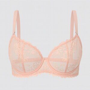 Natori Lace Underwire Bra Sheer Floral Soft Pink Unlined Feminine Style 34C